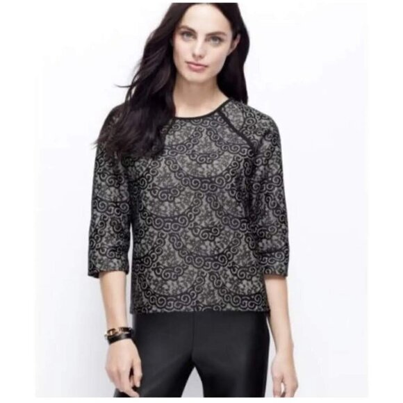 Ann Taylor 🤩  Bonded Black Lace Top Excellent Condition Large - Picture 1 of 7